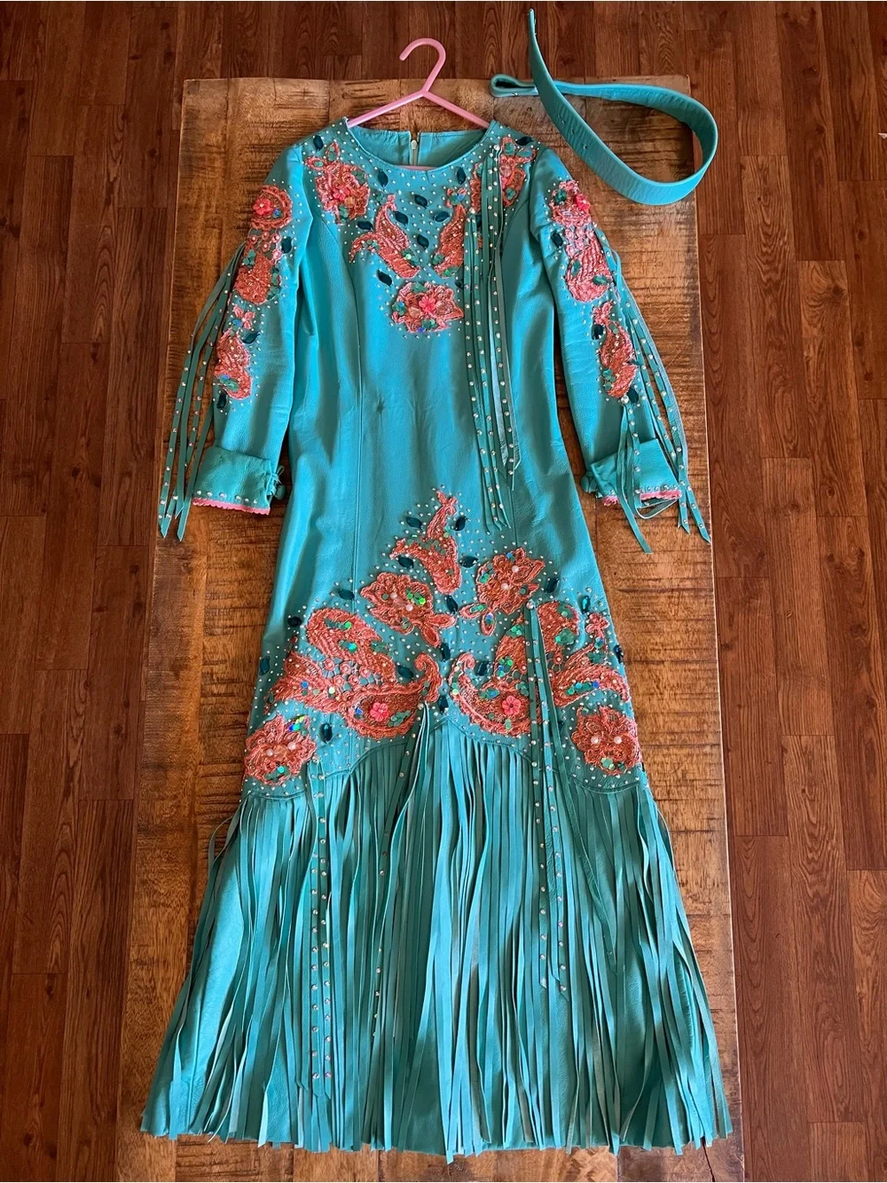 Red Dirt Couture Bright turquoise Lambskin Western Coronation Pageant Dress.